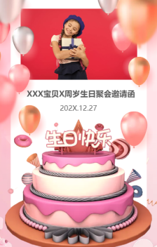 XXX宝贝X周岁生日聚会生日快乐邀请函海报