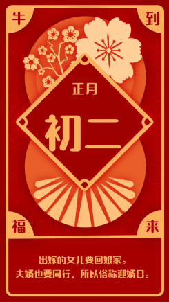 春节习俗/初二/创意中国风/手机海报