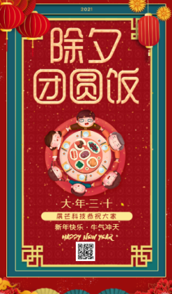 红色中国风新年除夕节日祝福手机海报