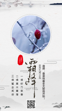 中国传统二十四节气霜降日签宣传海报