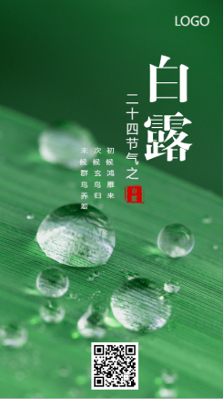绿色清新简约白露二十四节气手机海报