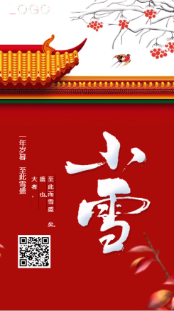 红墙主题中国传统小雪24节气手机海报