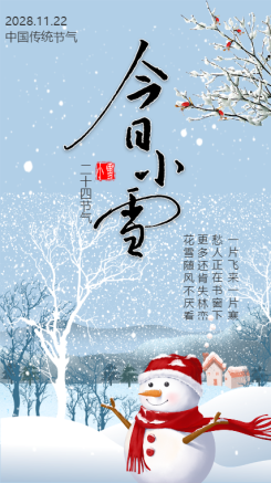 文艺清新蓝色小雪节气宣传海报
