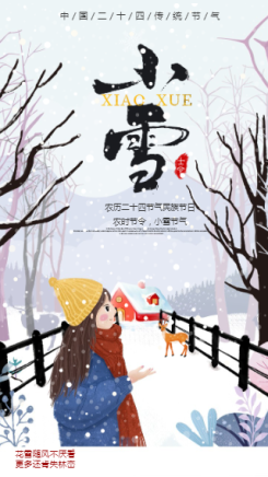 中国传统节气手绘创意插画小雪节气海报